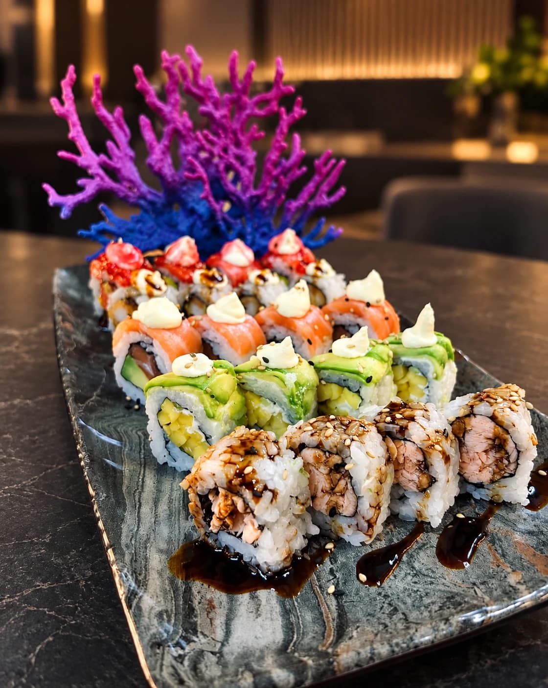 Seleção de rolos de sushi